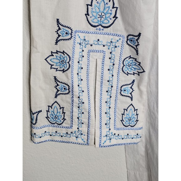 Tasha Polizzi Baja Blues Embroidered White Cotton Blouse Tunic Top Sz Medium - Picture 9 of 12